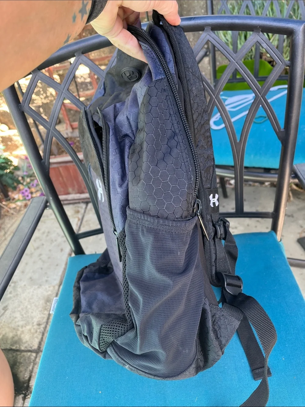 Under Armour Black and Navy Hex-Pattern Backpack